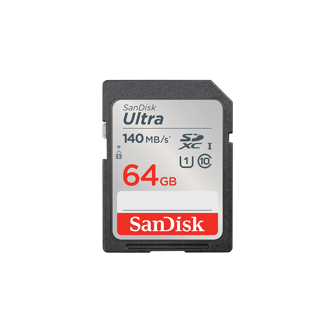 بطاقة SD SanDisk Ultra UHS I بسعة 64 جيجابايت وسرعة 140 ميجابايت/الثانية لكاميرات DSLR والكاميرات عديمة المرآة بطاقة SD SanDisk Ultra UHS I بسعة 64 جيجابايت وسرعة 140 ميجابايت/الثانية لكاميرات DSLR والكاميرات عديمة المرآة
